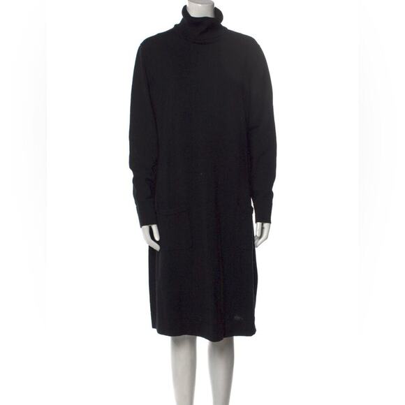 Lafayette 148 100%‎ wool black turtleneck sweater dress midi length size medium